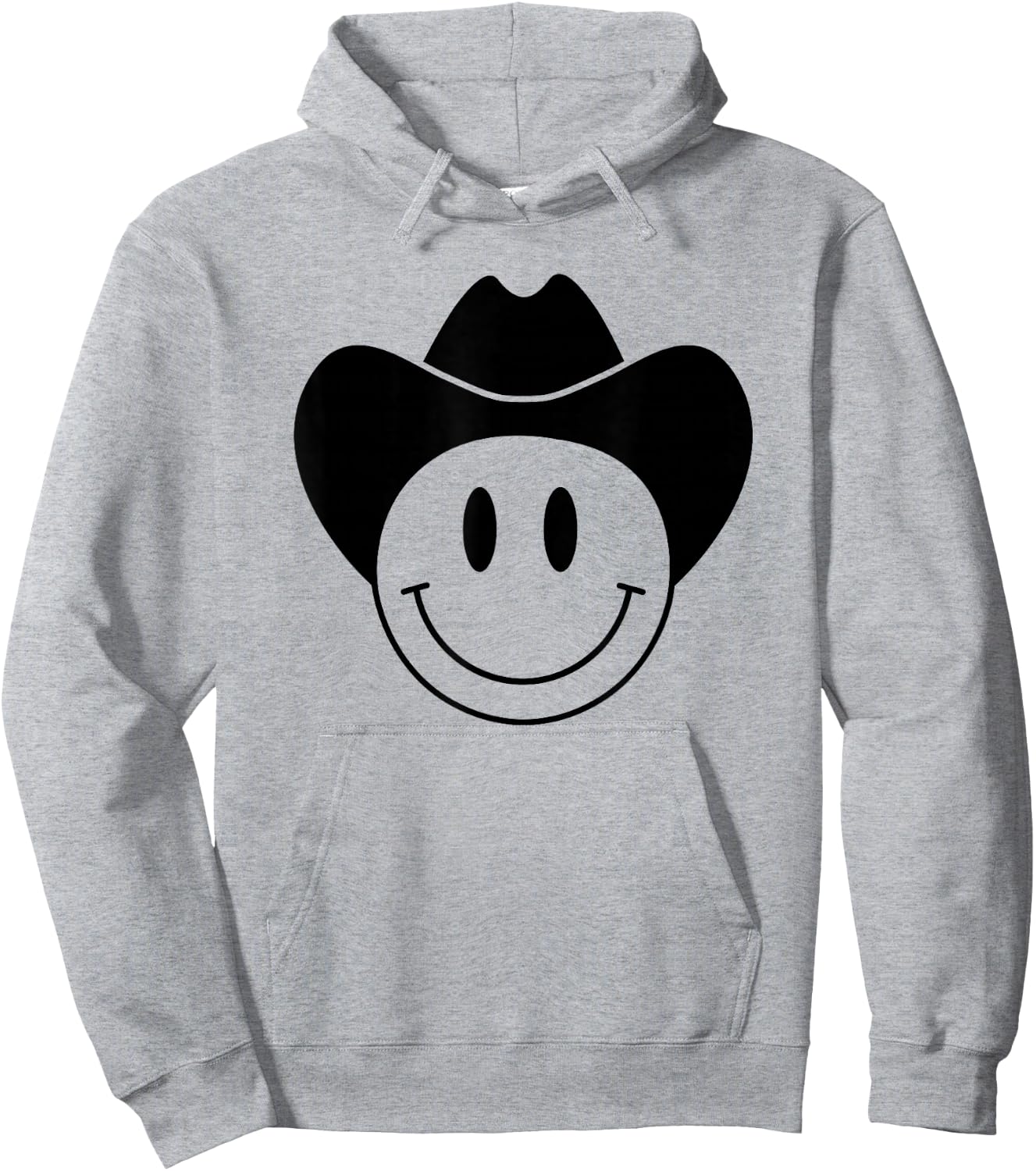 Smiling Happy Face With Black Rodeo Cowboy Hat Hoodie - Hoodie | Ash