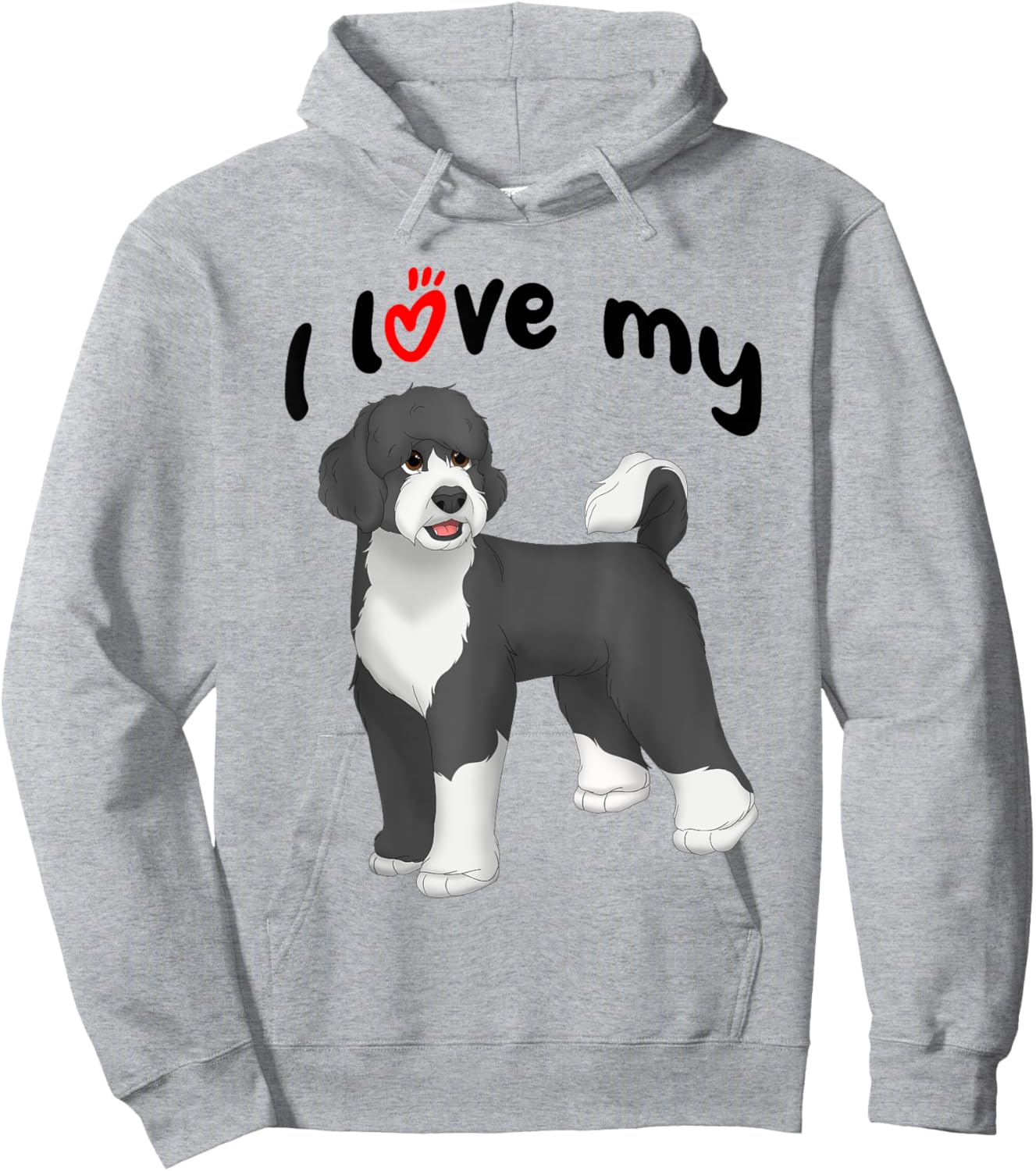 I Love My Black and White Portuguese Water Dog Hoodie - Hoodie | Ash