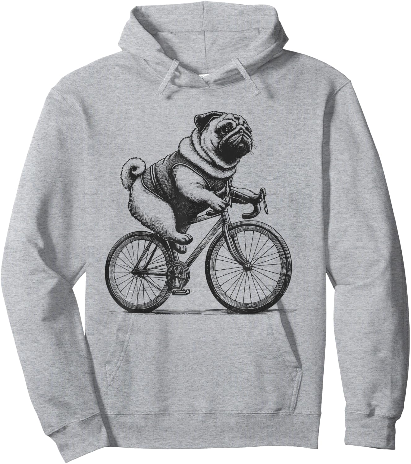 Pug Dog Riding a Bike Bicycle Biker Cycling Hoodie - Hoodie | Ash