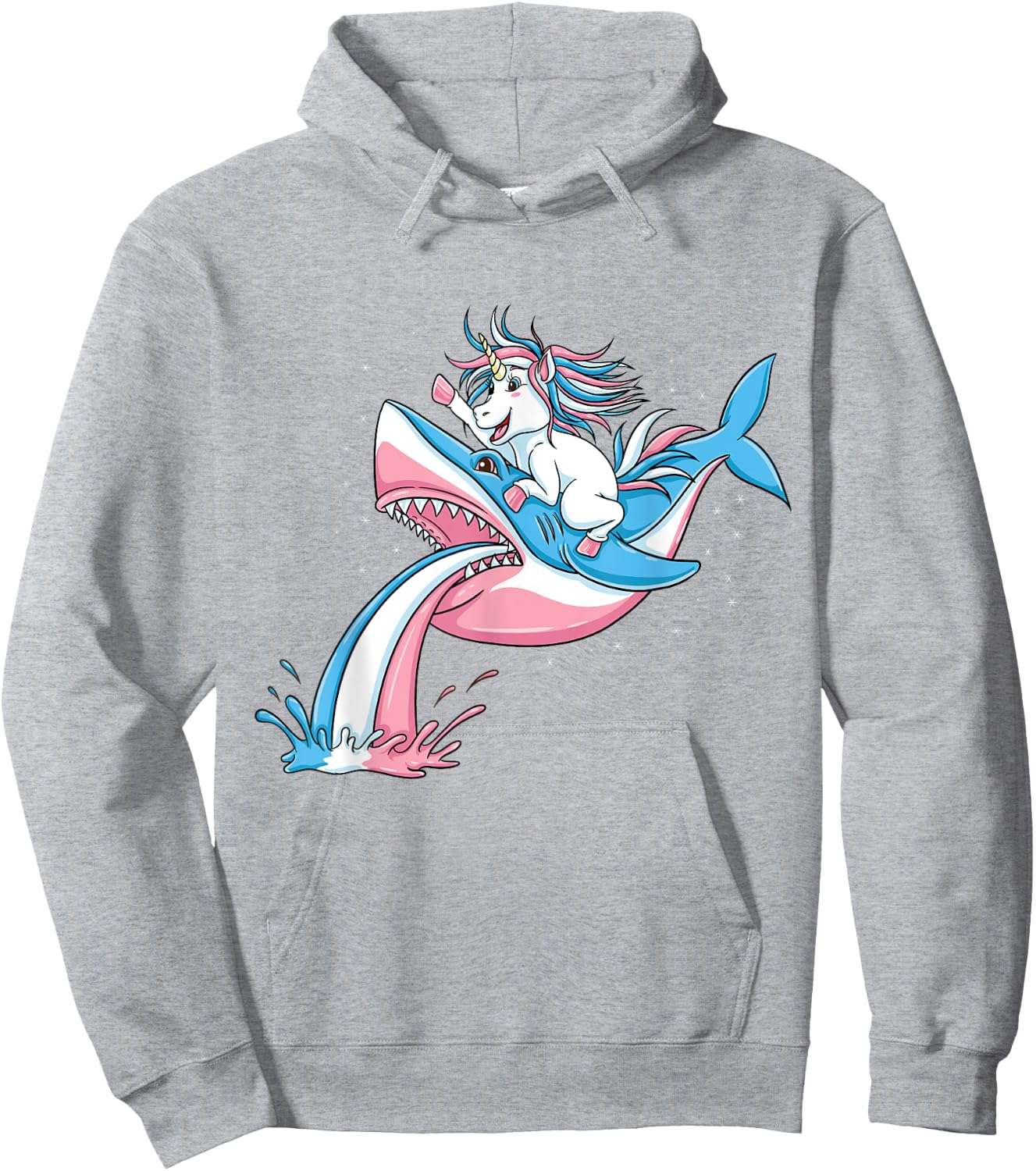 Unicorn Riding Trans Pride Shark Transgender Hoodie - Hoodie | Ash
