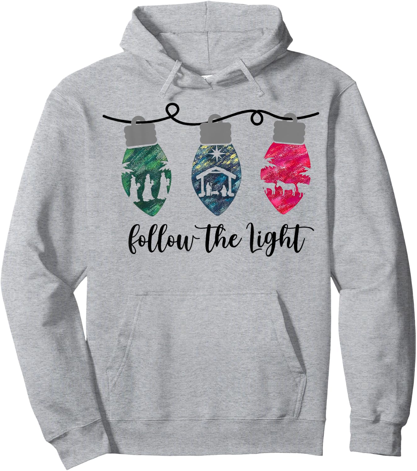 Follow the Light Christ Xmas Light Hoodie - Hoodie | Ash