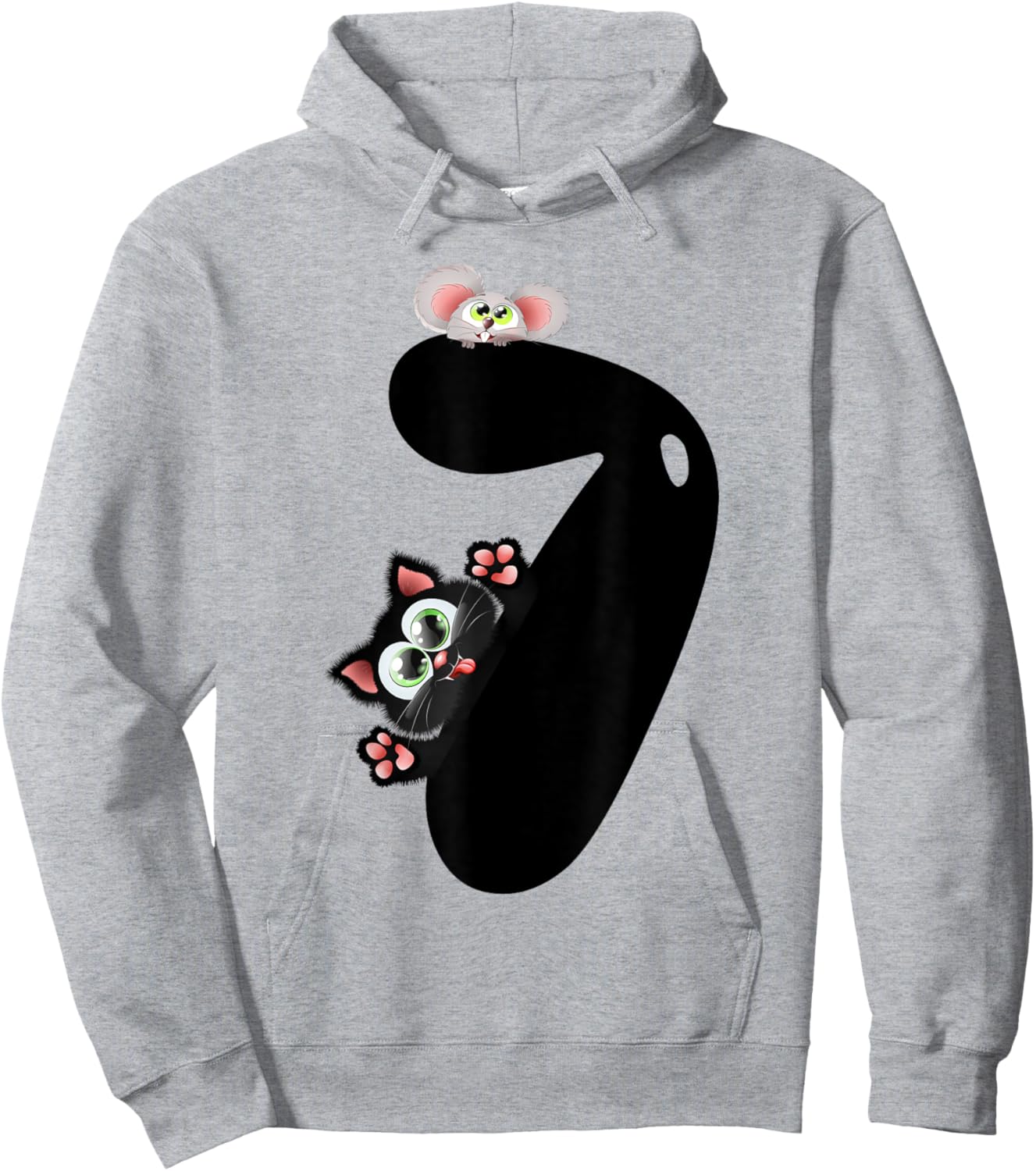 7 Years Old Cat And Mouse 7th Birthday Boy Girl Hoodie - Hoodie | Ash