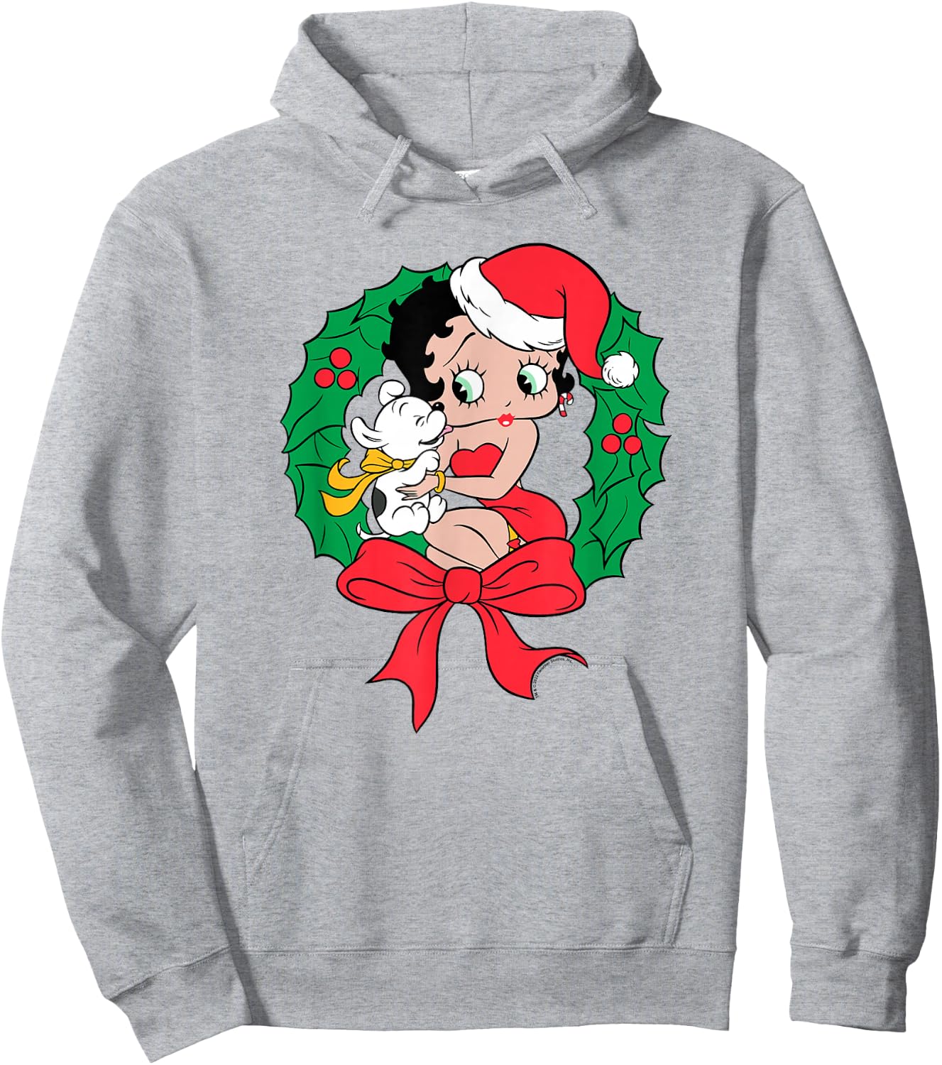 Betty Boop Santa Outfit Seated Wreath Hoodie - Hoodie | Ash