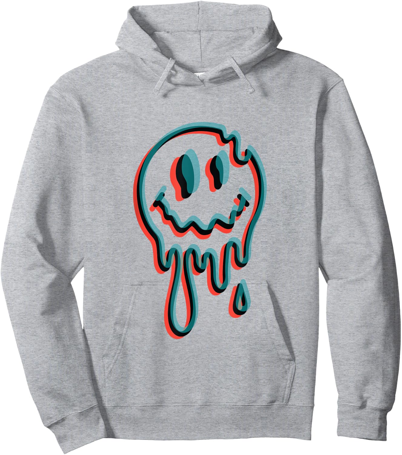 Melting Smiling Face Glitch Trippy Dripping Hoodie - Hoodie | Ash