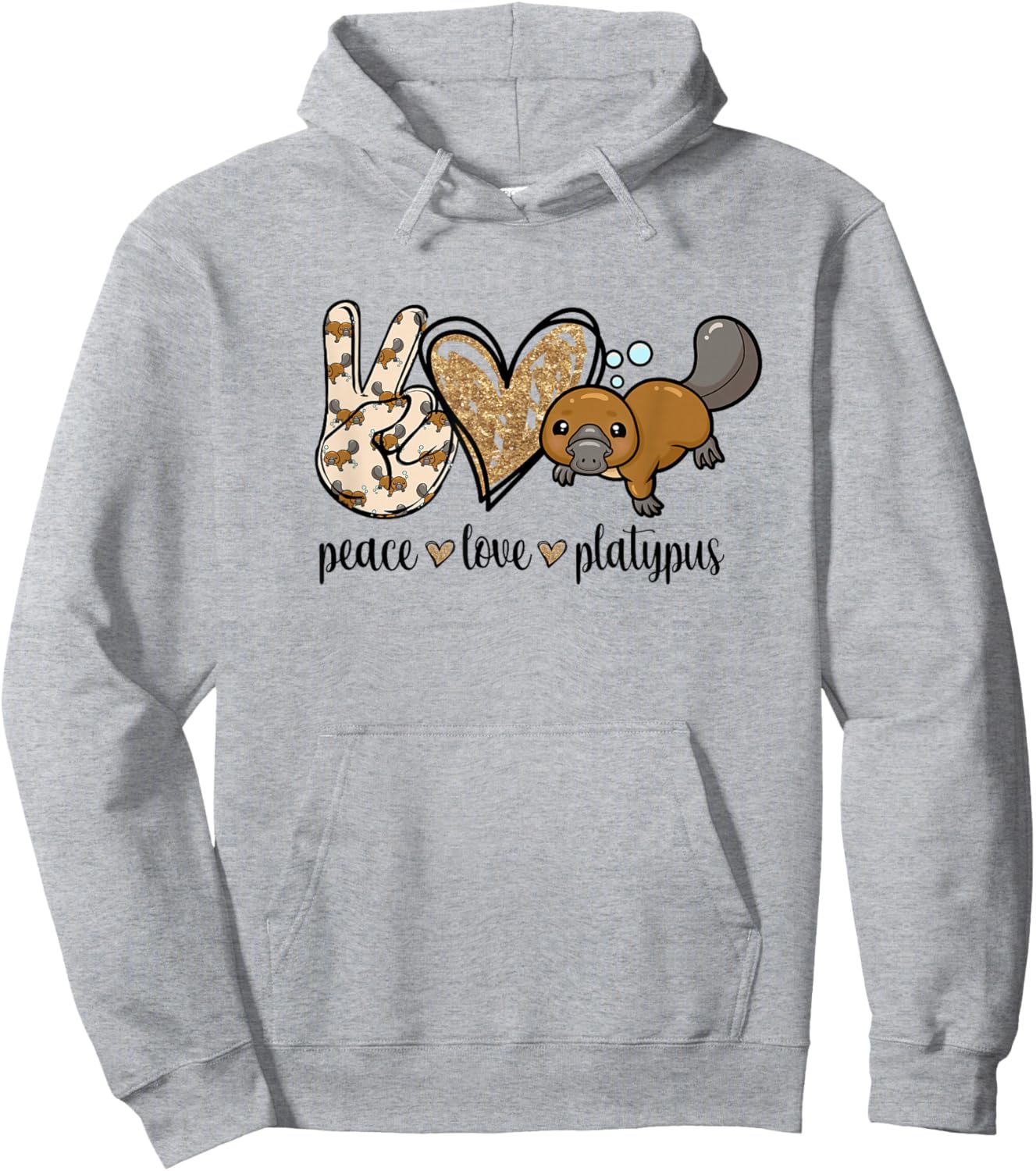 Girls Cute Kawaii Peace Love Platypus Lover Hoodie - Hoodie | Ash