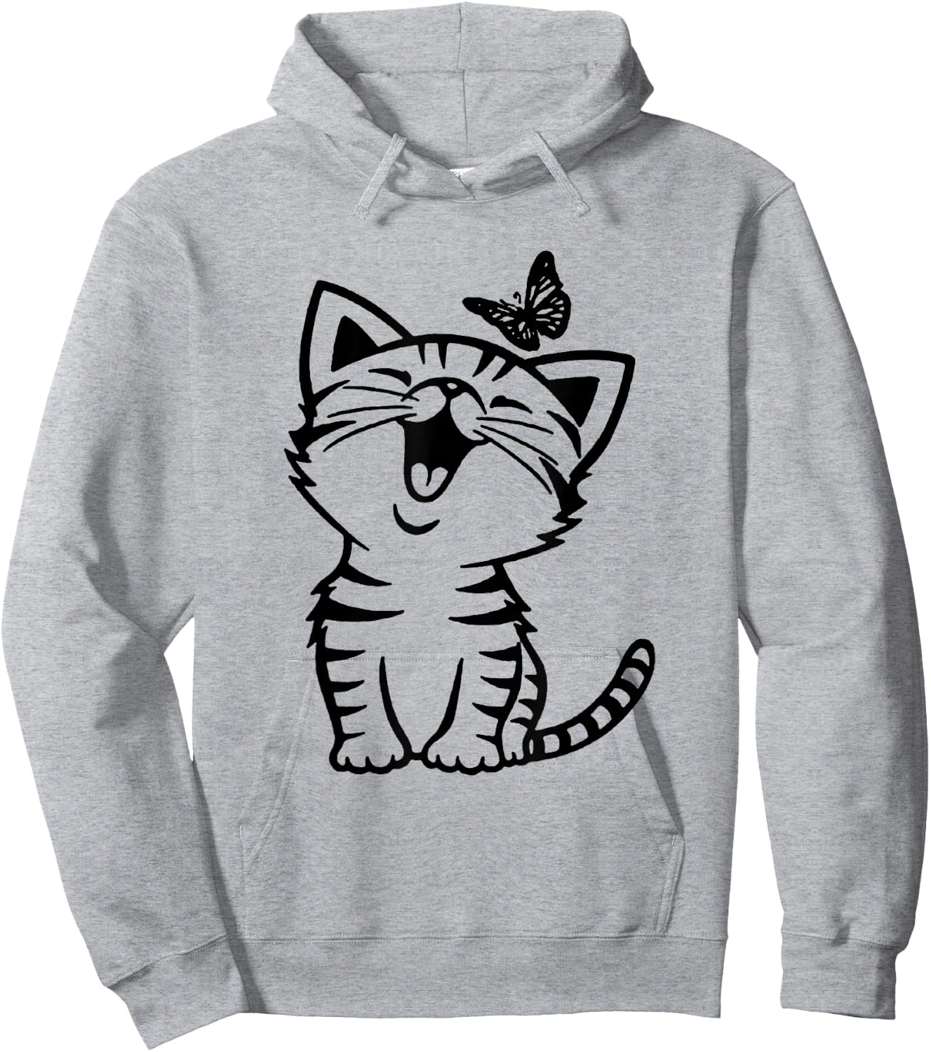 Funny Cat And Butterfly Hoodie - Hoodie | Ash