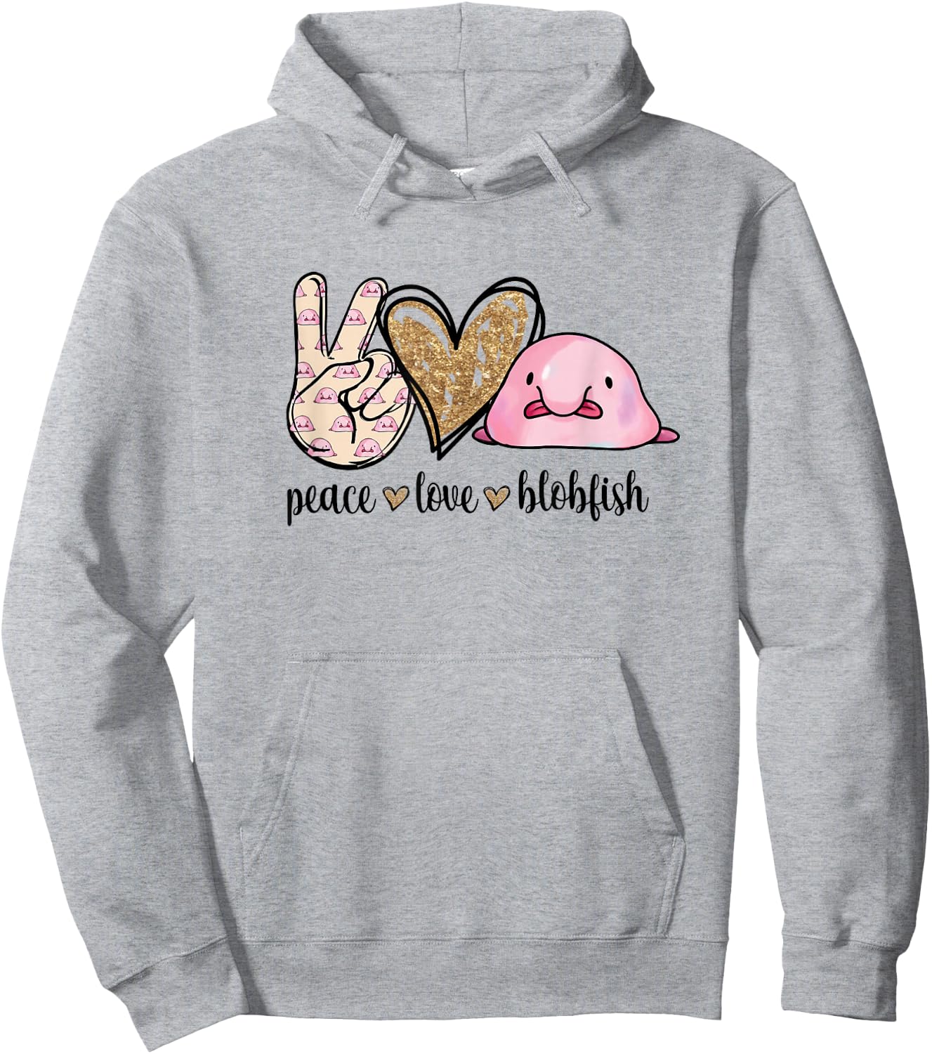 Girls Kids Peace Love Meme Blobfish Lover Hoodie - Hoodie | Ash