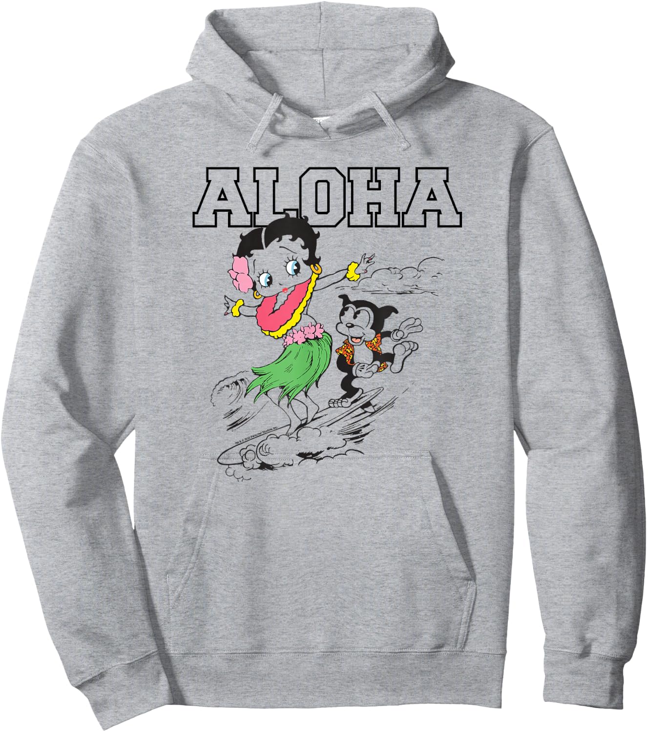 Betty Boop Surfing Aloha Outline Color Pop Hoodie - Hoodie | Ash