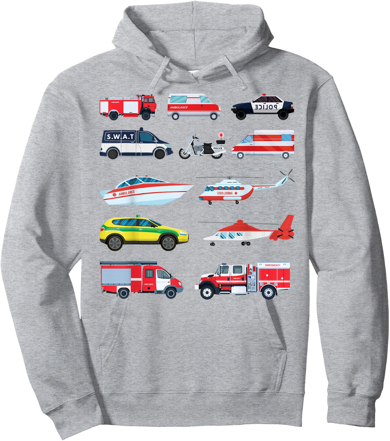 Emergency Vehicles, Emergency Boy and Girl Hoodie - Hoodie | Ash