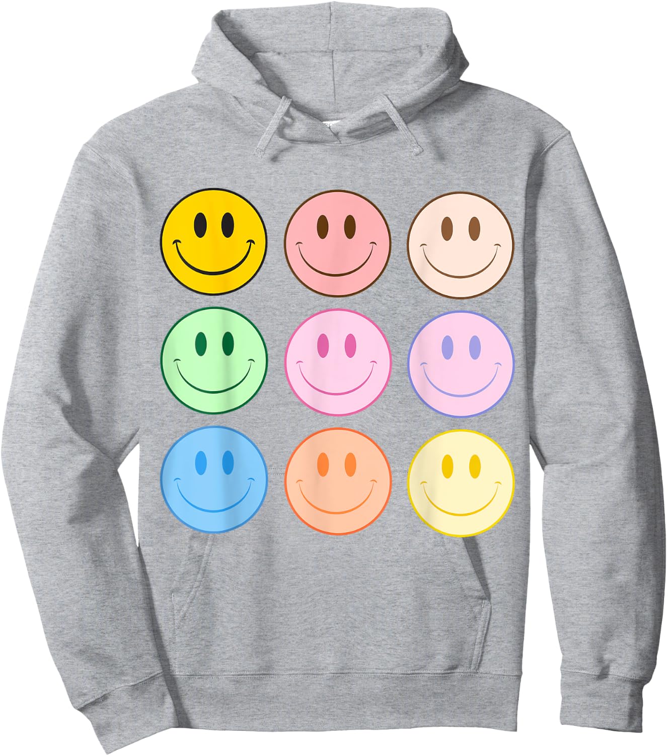 Retro Happy Face Colorful - Smile Face Trendy Hoodie - Hoodie | Ash