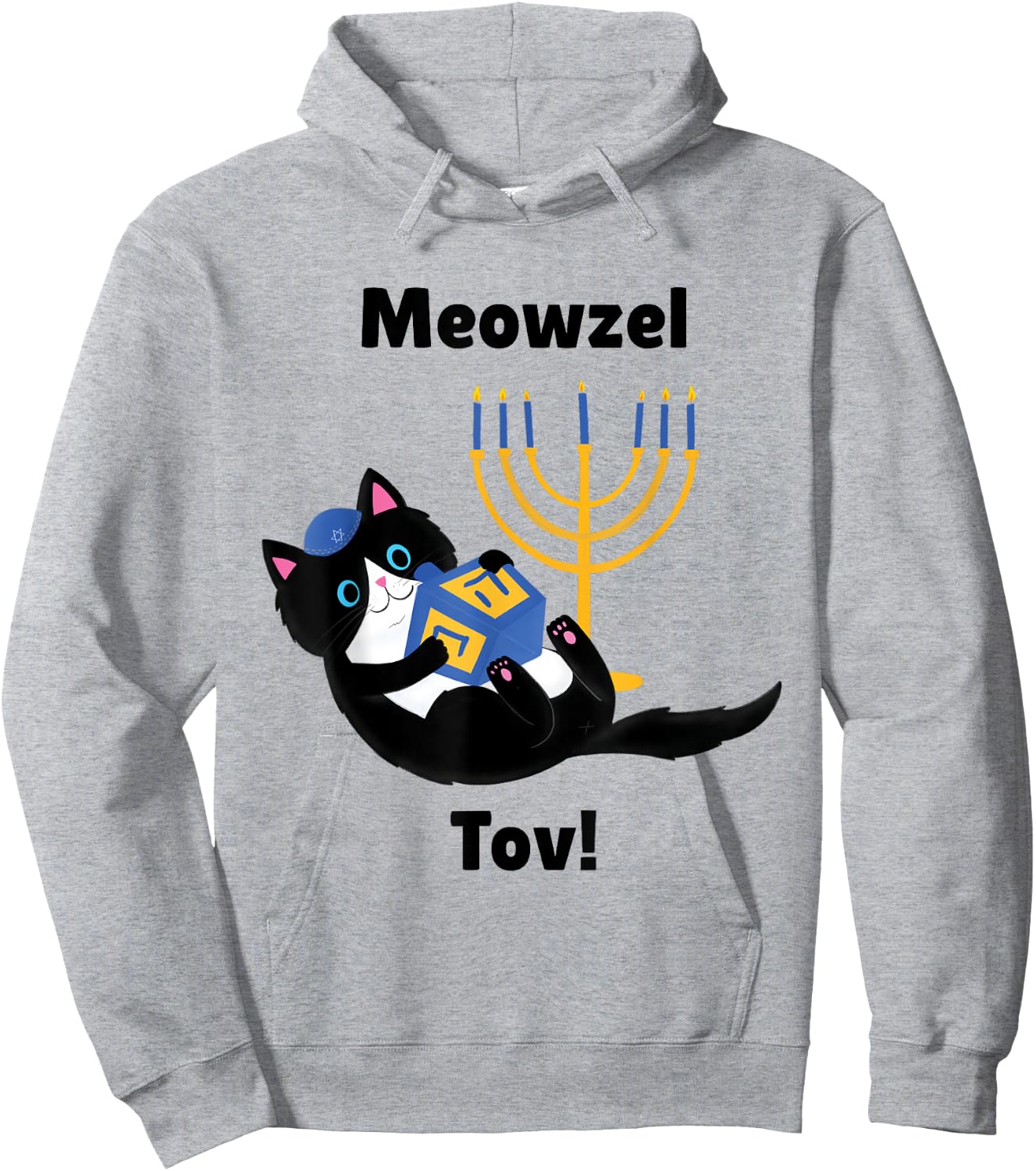 MeowzeL Tov | Hanukkah Cat Women Girls Kids Hoodie - Hoodie | Ash