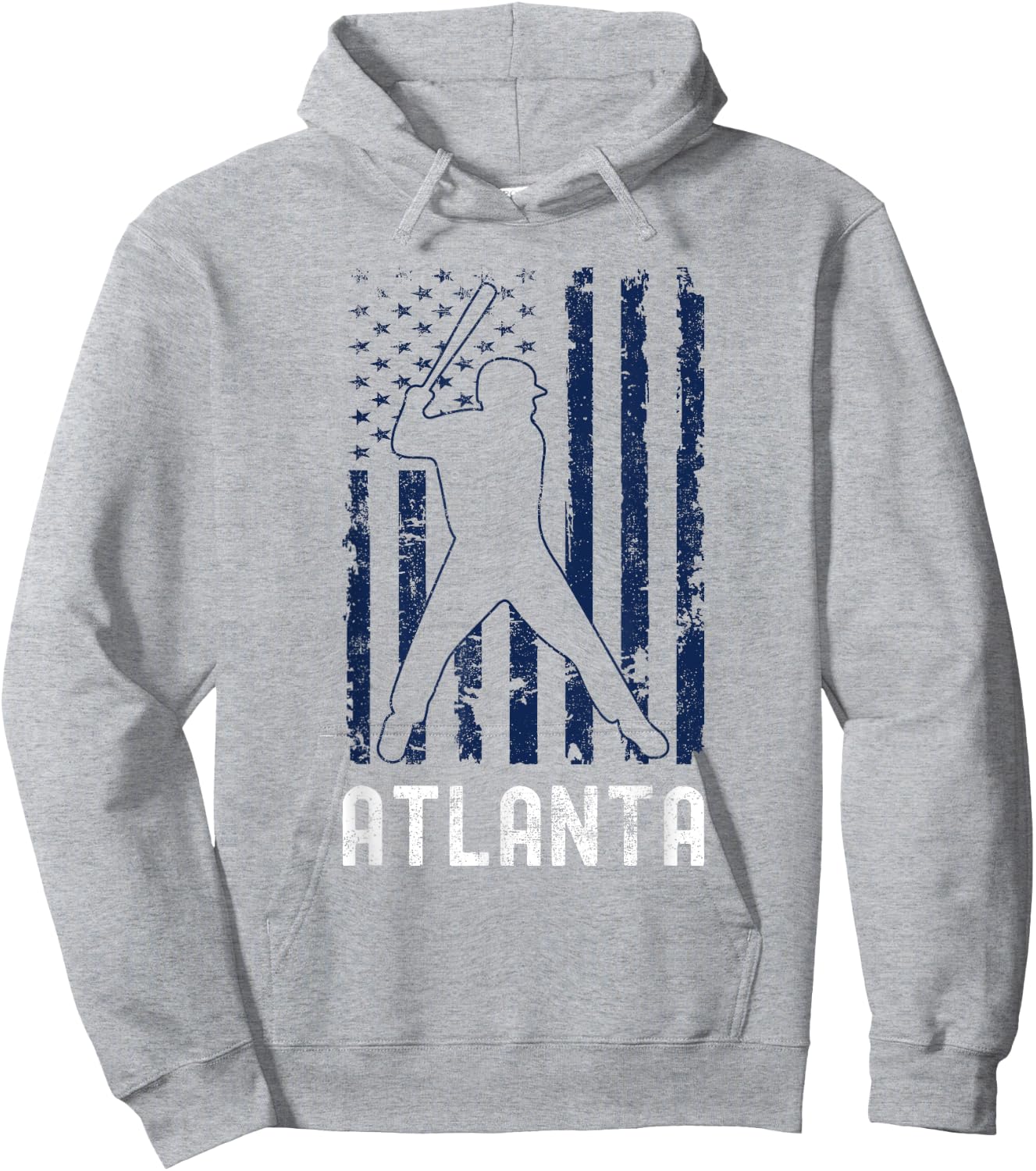 Atlanta American Flag Baseball Weathered Hoodie - Hoodie | Ash