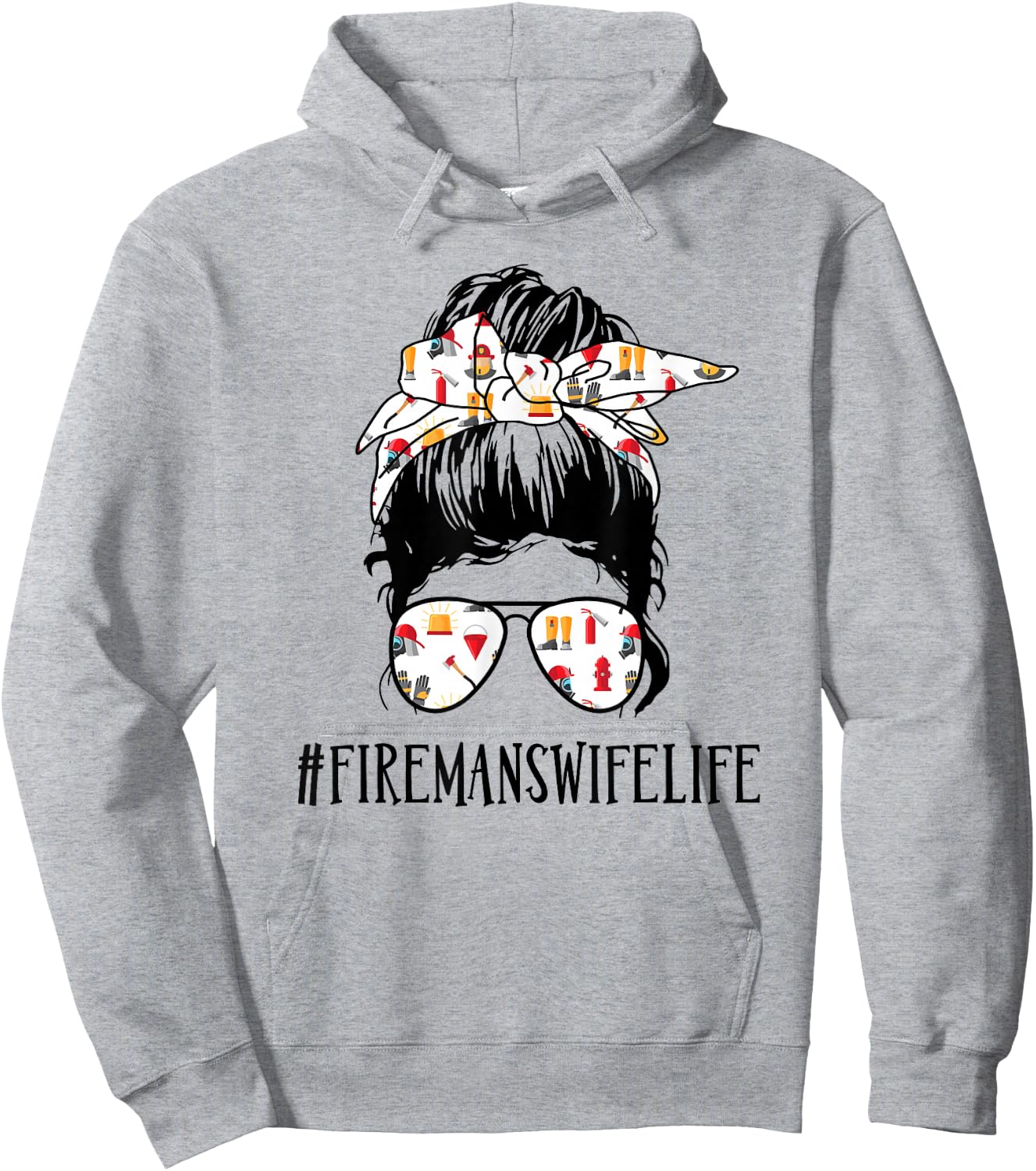 Fireman's Wife Life Messy Bun Girl Hoodie - Hoodie | Ash
