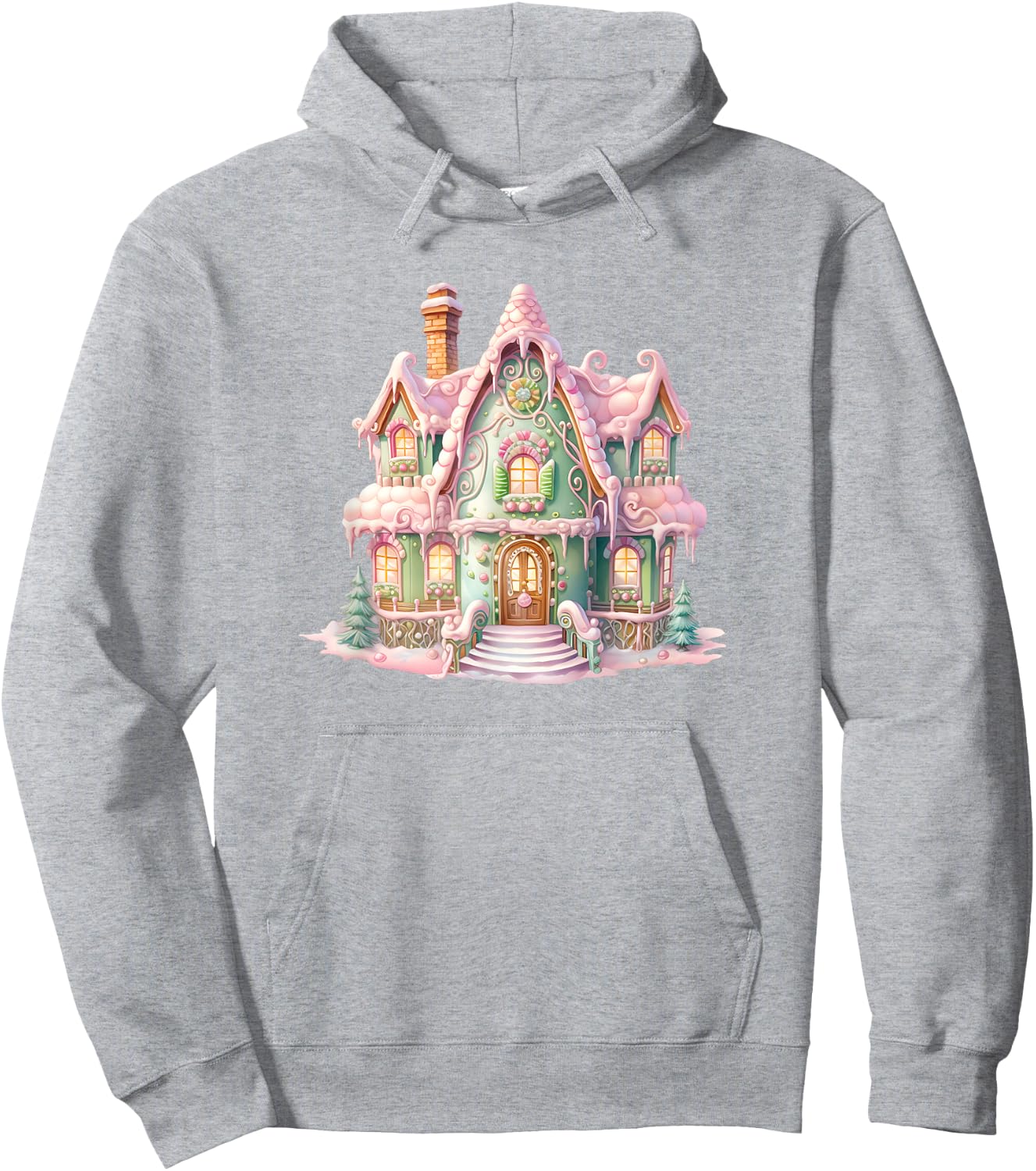 Pastel Gingerbread House Graphic Cute Christmas Hoodie - Hoodie | Ash