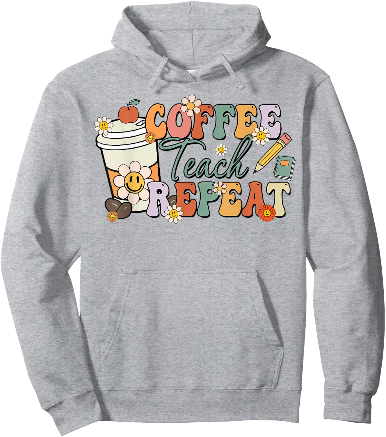 Retro Grovvy Coffee Teach Repeat Teacher Hoodie - Hoodie | Ash