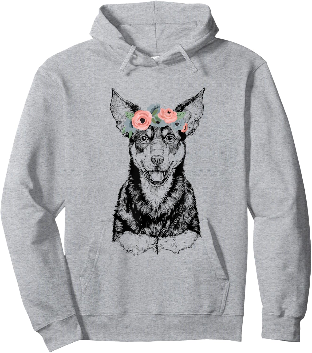 Australian Kelpie with Floral Headband Dog Mom Hoodie - Hoodie | Ash