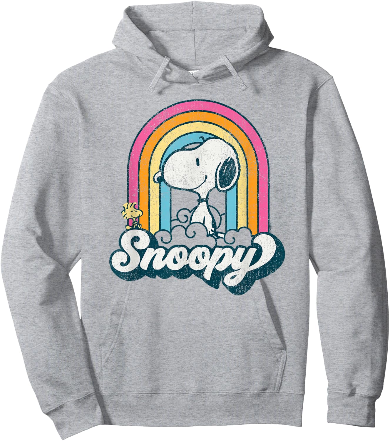Peanuts - Snoopy Woodstock Retro Rainbow Cloud Hoodie - Hoodie | Ash