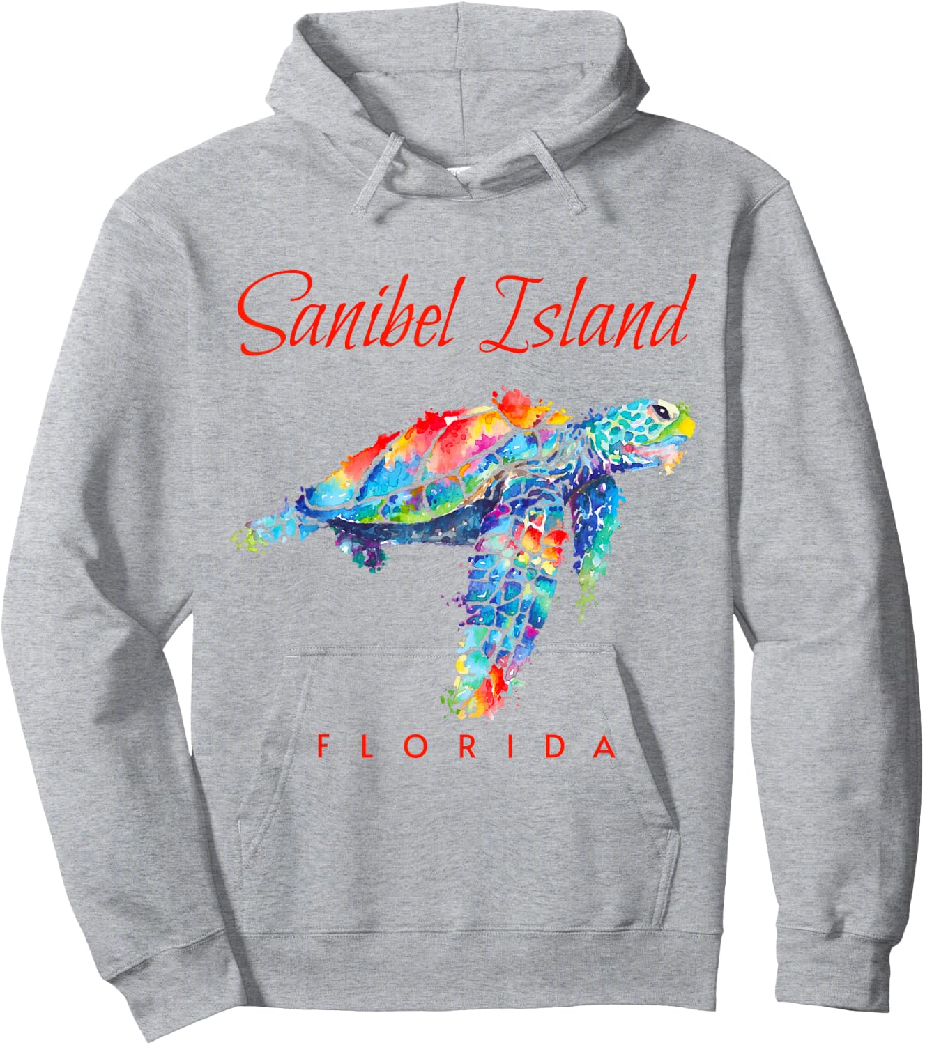 Sanibel Island Florida Watercolor Sea Turtle Hoodie - Hoodie | Ash