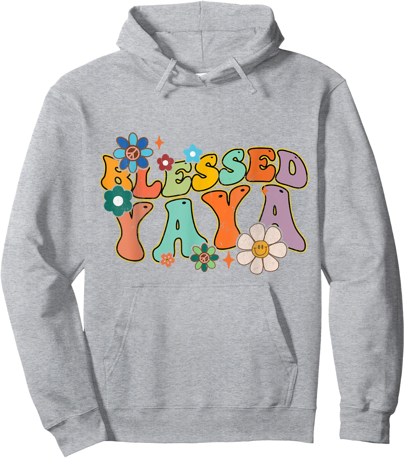 Groovy Mother's Day Blessed Yaya Flowers Hippie Hoodie - Hoodie | Ash