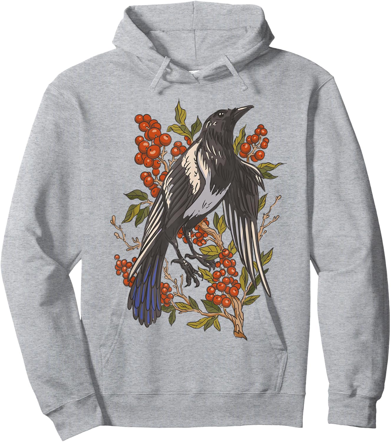 Fruits Cranberries Plant Bird Magpie Hoodie - Hoodie | Ash