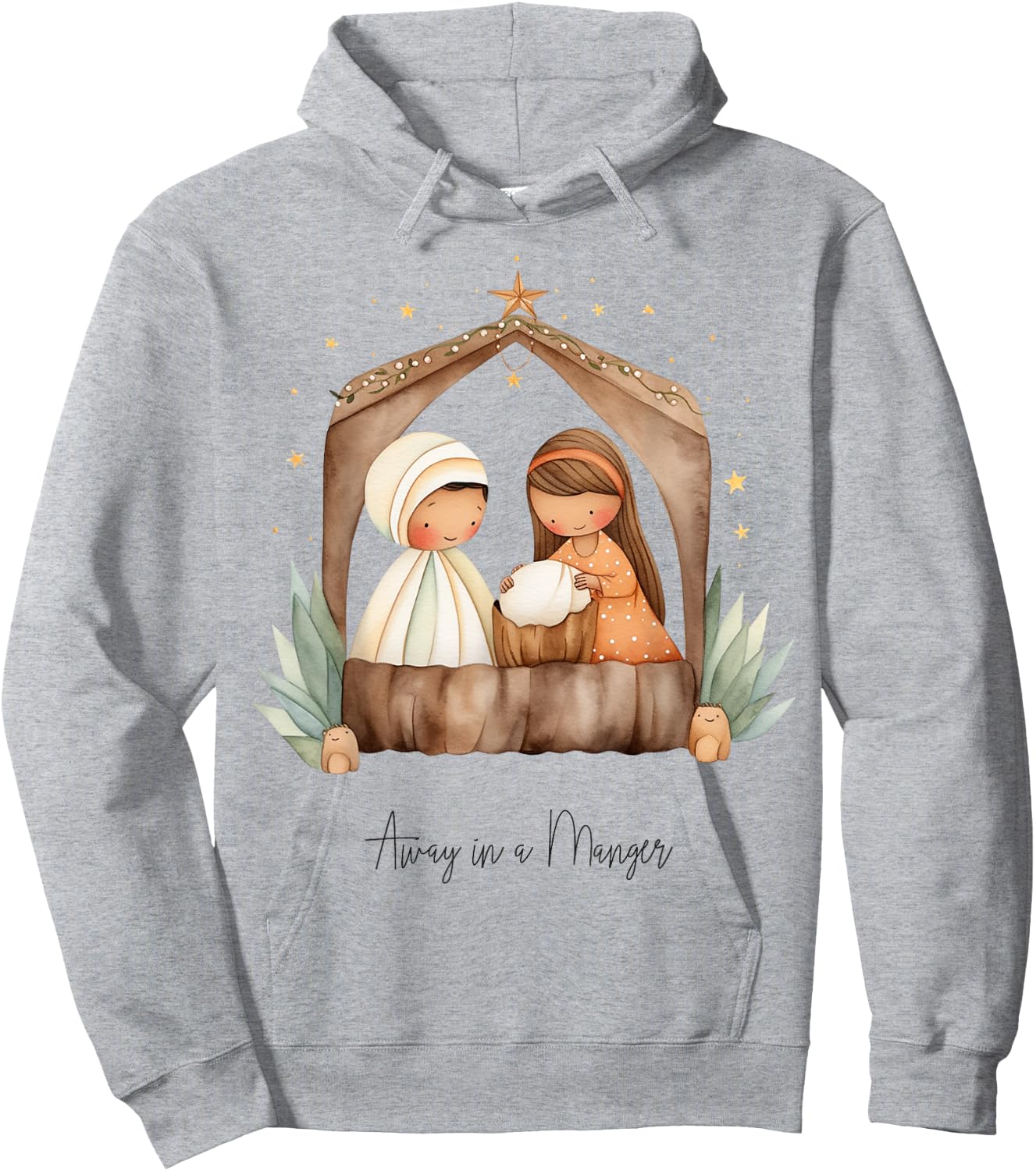 Boho Nativity Scene Away in a Manger Christmas Hoodie - Hoodie | Ash