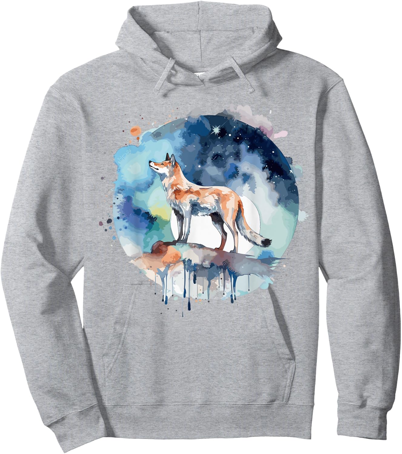 Wolf Head Watercolor Hoodie - Hoodie | Ash