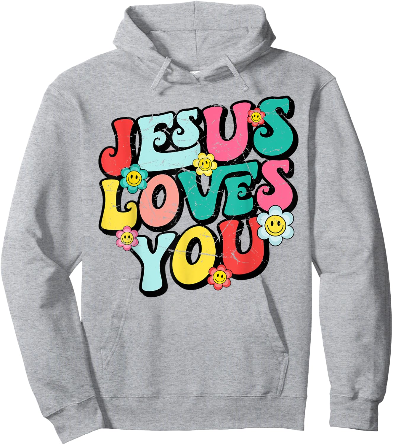 Jesus Loves You Retro Vintage Groovy Style Men Hoodie - Hoodie | Ash