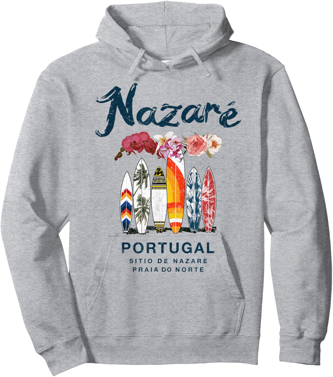 Nazare Portugal Vintage Surfing Hoodie - Hoodie | Ash