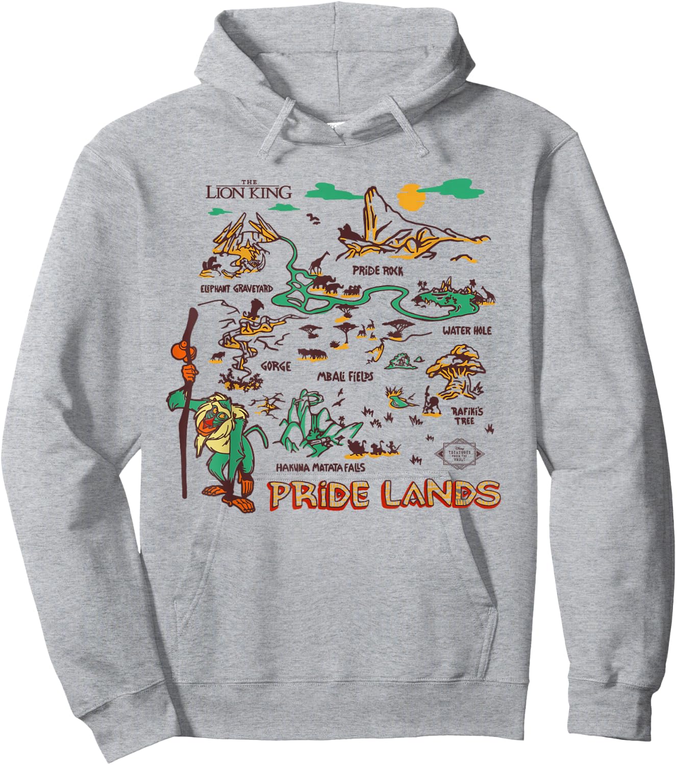 Disney The Lion King Rafiki Pride Lands Map Hoodie - Hoodie | Ash