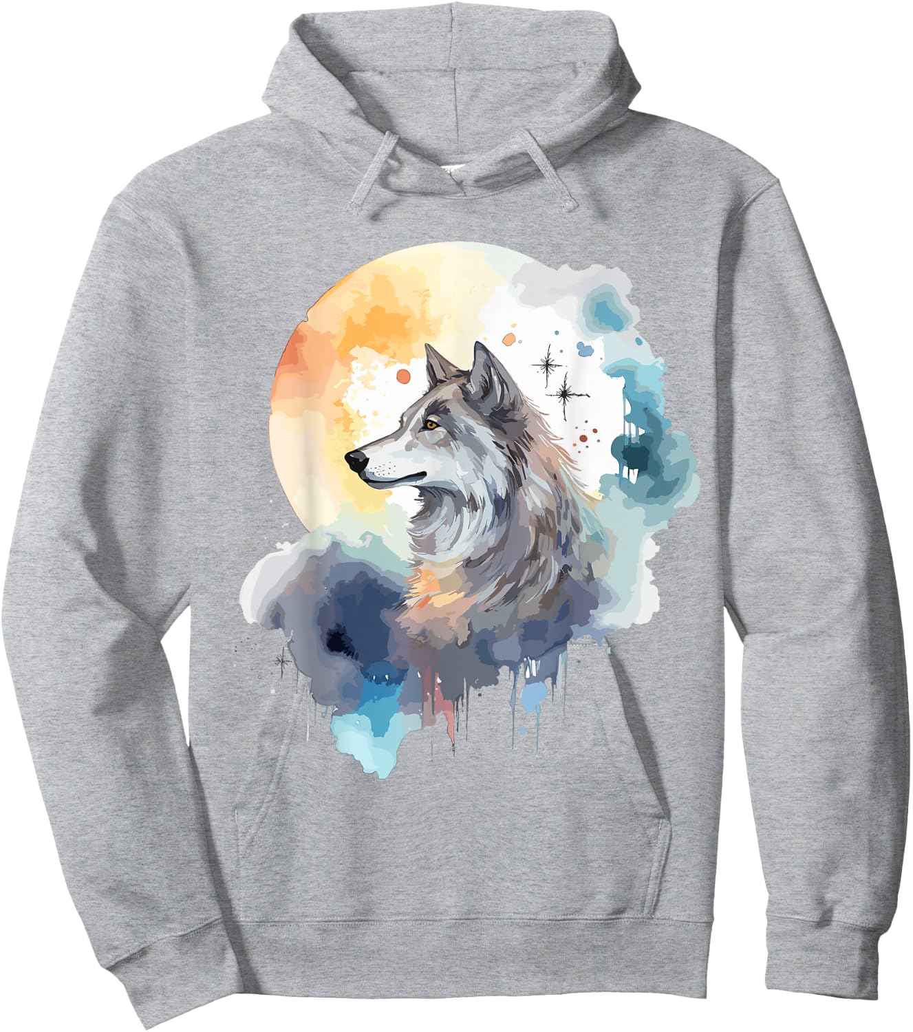 Wolf Head Watercolor Hoodie - Hoodie | Ash