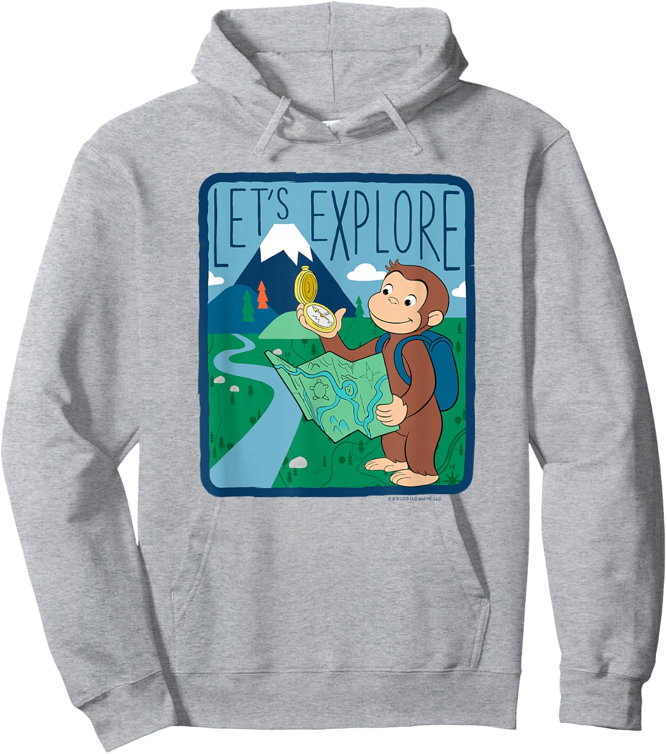Curious George Let's Explore Outdoor George Map Hoodie - Hoodie | Ash
