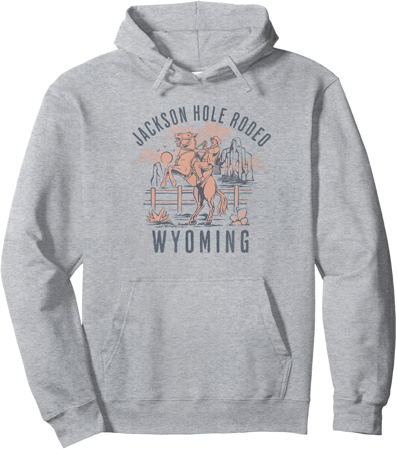 Jackson Hole Wyoming Rodeo Cowboy and Horse Hoodie - Hoodie | Ash