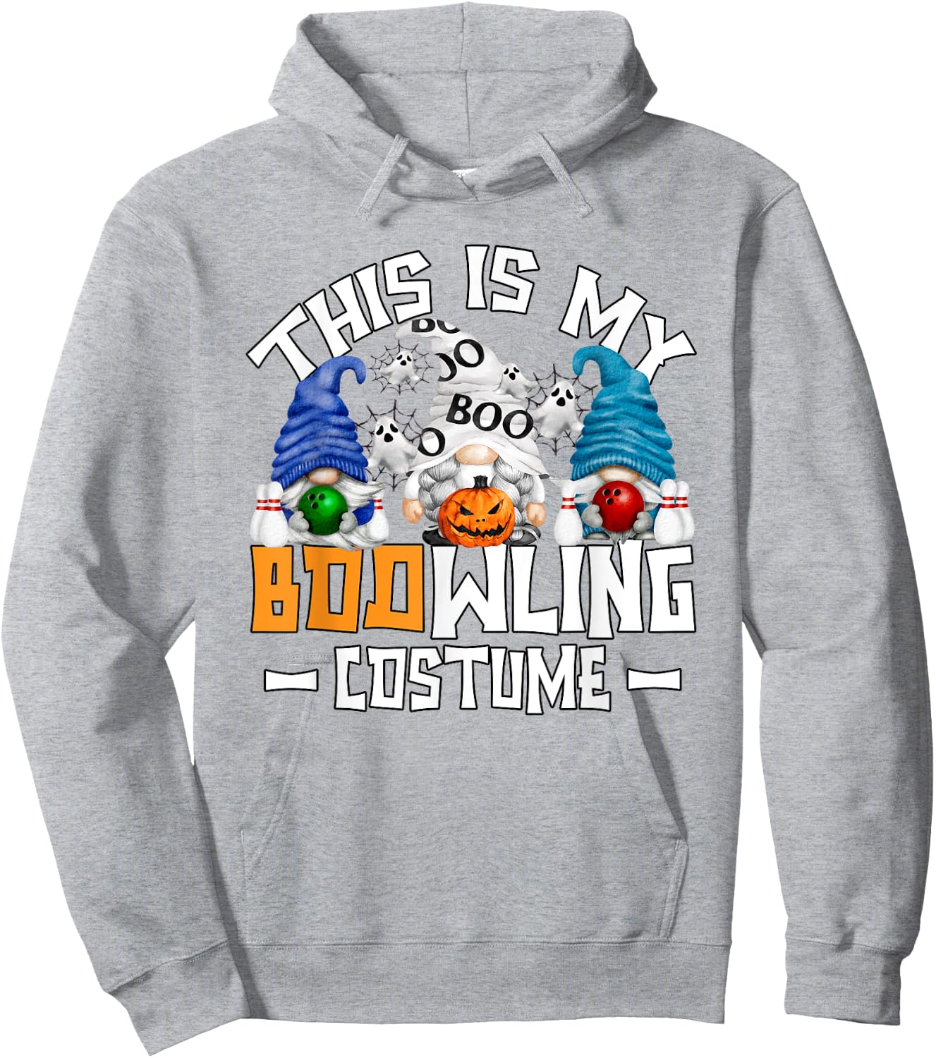 Halloween Bowling Gnome Funny Boo Ghost Bowler Hoodie - Hoodie | Ash