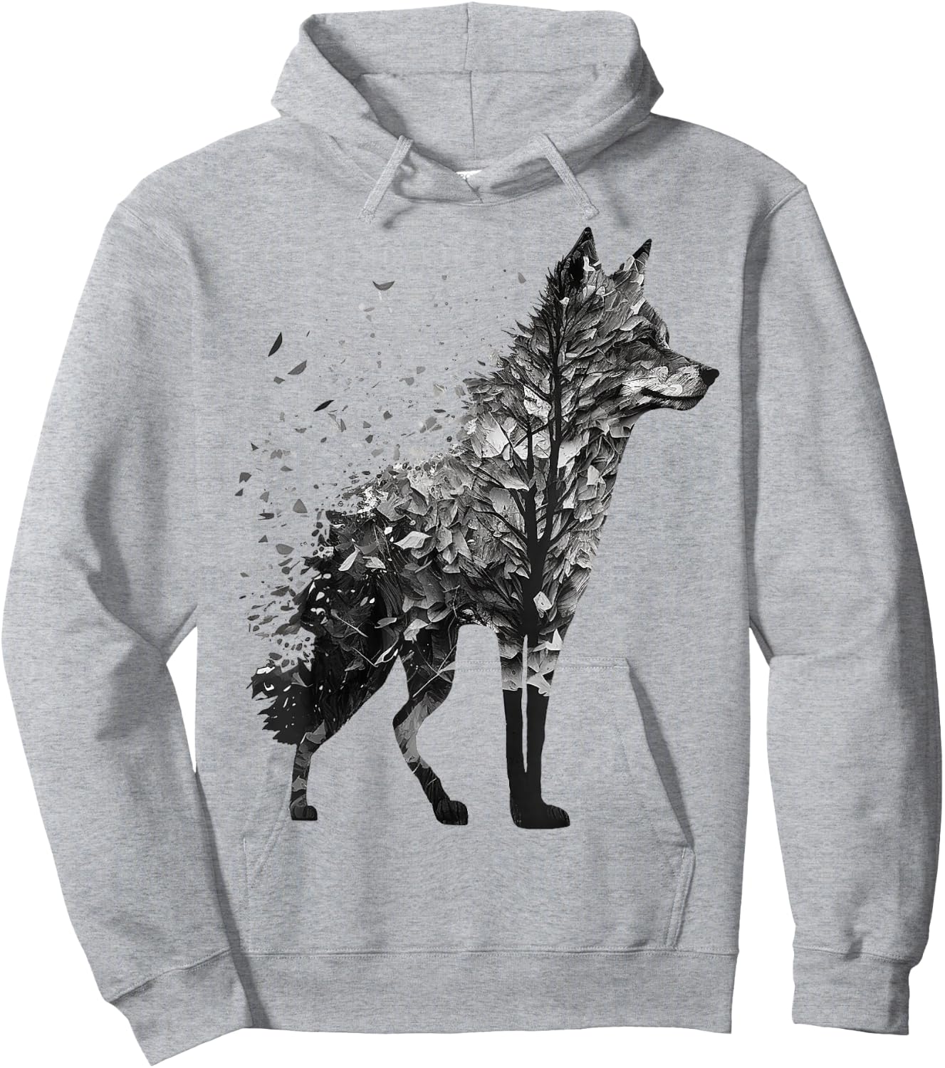 Wolf Tree Decay Drawing Animal Print Art Wolf Hoodie - Hoodie | Ash