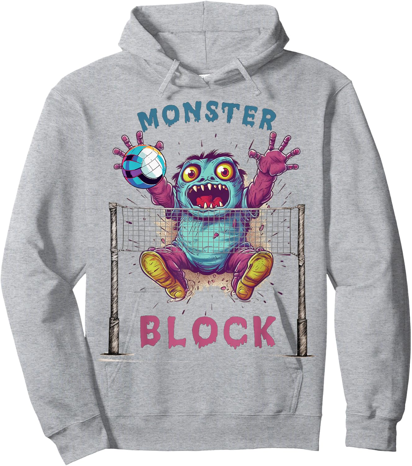 Funny Volleyball Women Monster Player Blocker Hoodie - Hoodie | Ash