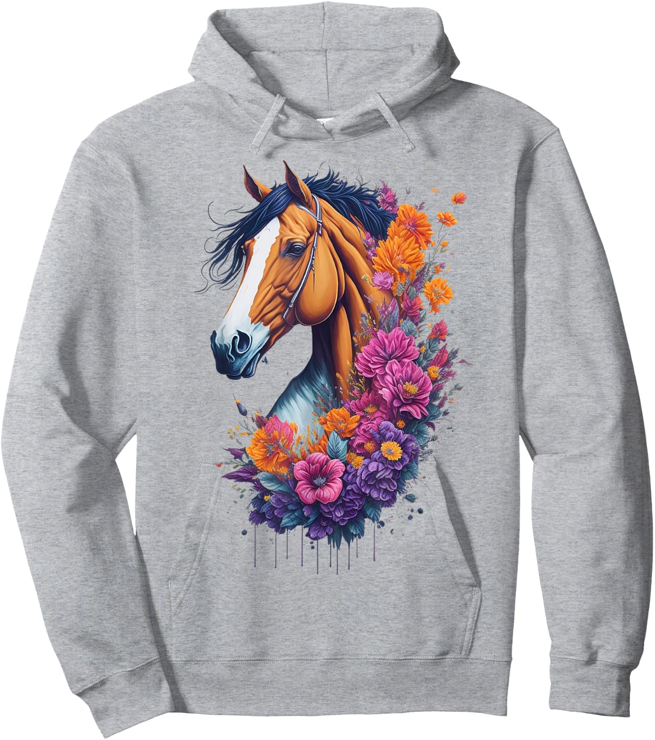 Flower Horse Spring Nature Horse Lovers & Men Hoodie - Hoodie | Ash
