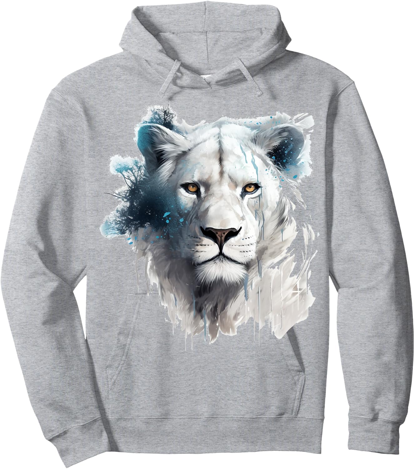 Lion in White - Art Animal Motif Zoo Lion Hoodie - Hoodie | Ash