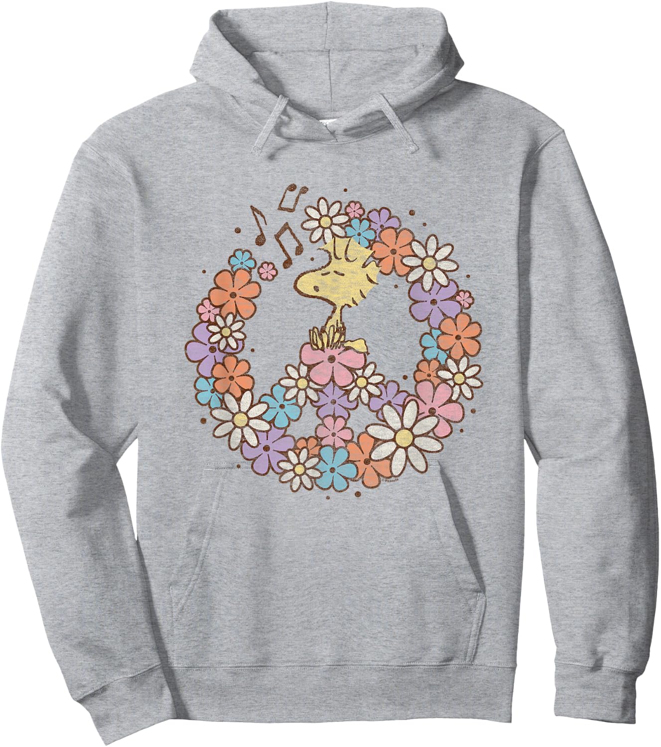 Peanuts - Woodstock Floral Peace Sign Hoodie - Hoodie | Ash