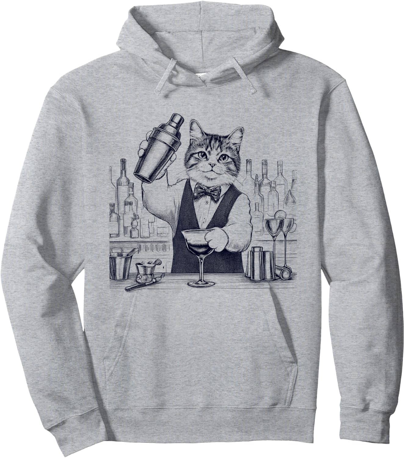 Vintage Retro Bartender Cat Kitten Lover Hoodie - Hoodie | Ash