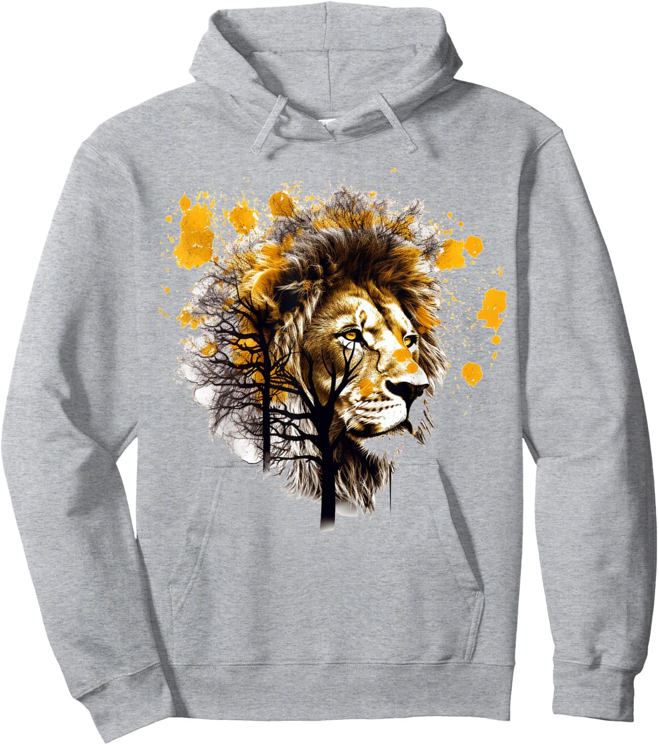 Lion Artwork Tree Colourful Animal Motif Lion Hoodie - Hoodie | Ash