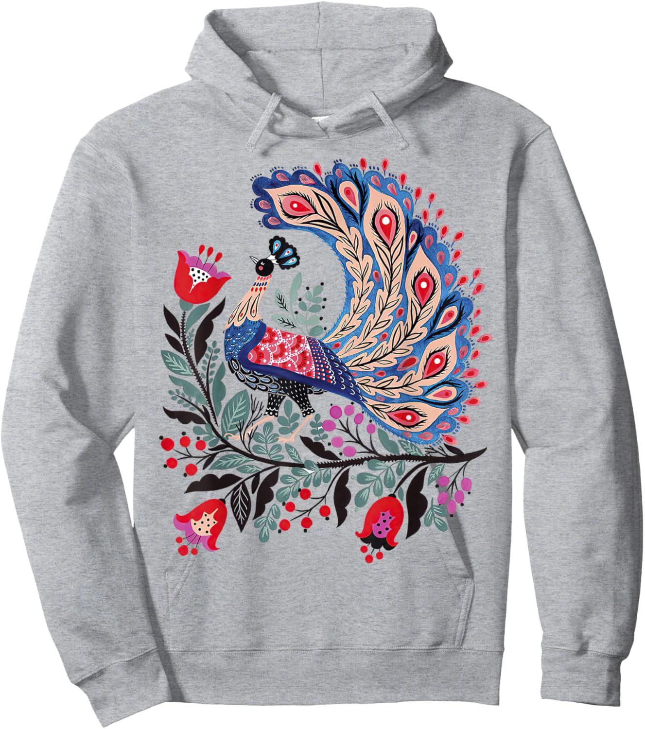 Mystical Botanical Bird Scandinavian Folk Art Hoodie - Hoodie | Ash