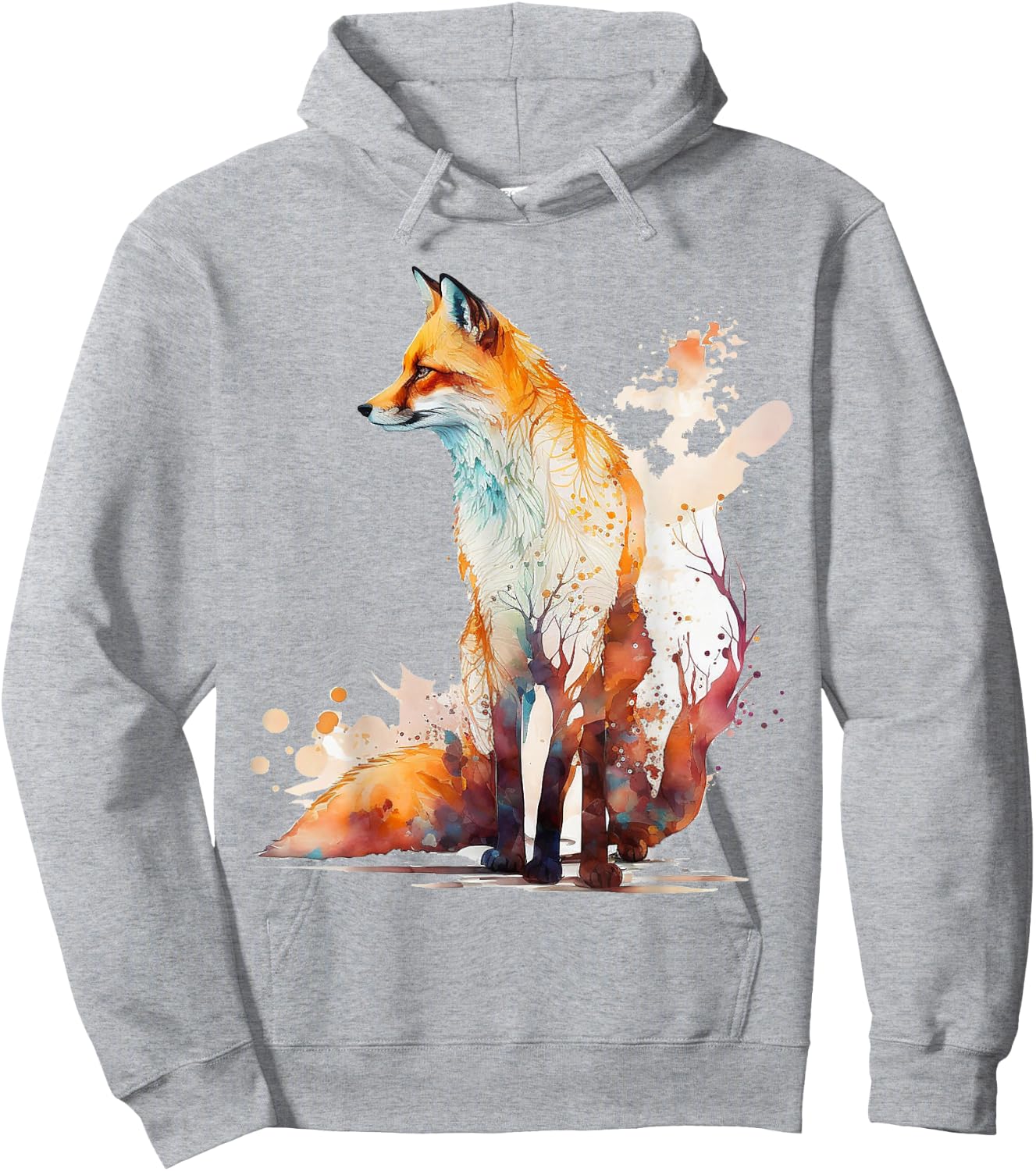 Fox Art Animal Lover Motif Animal Artwork Fox Hoodie - Hoodie | Ash