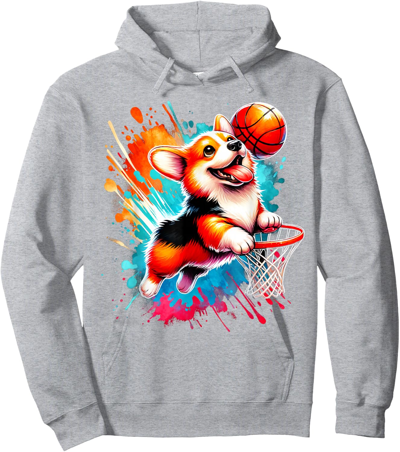 Corgi Basketball Player Colorful Hoodie - Hoodie | Ash