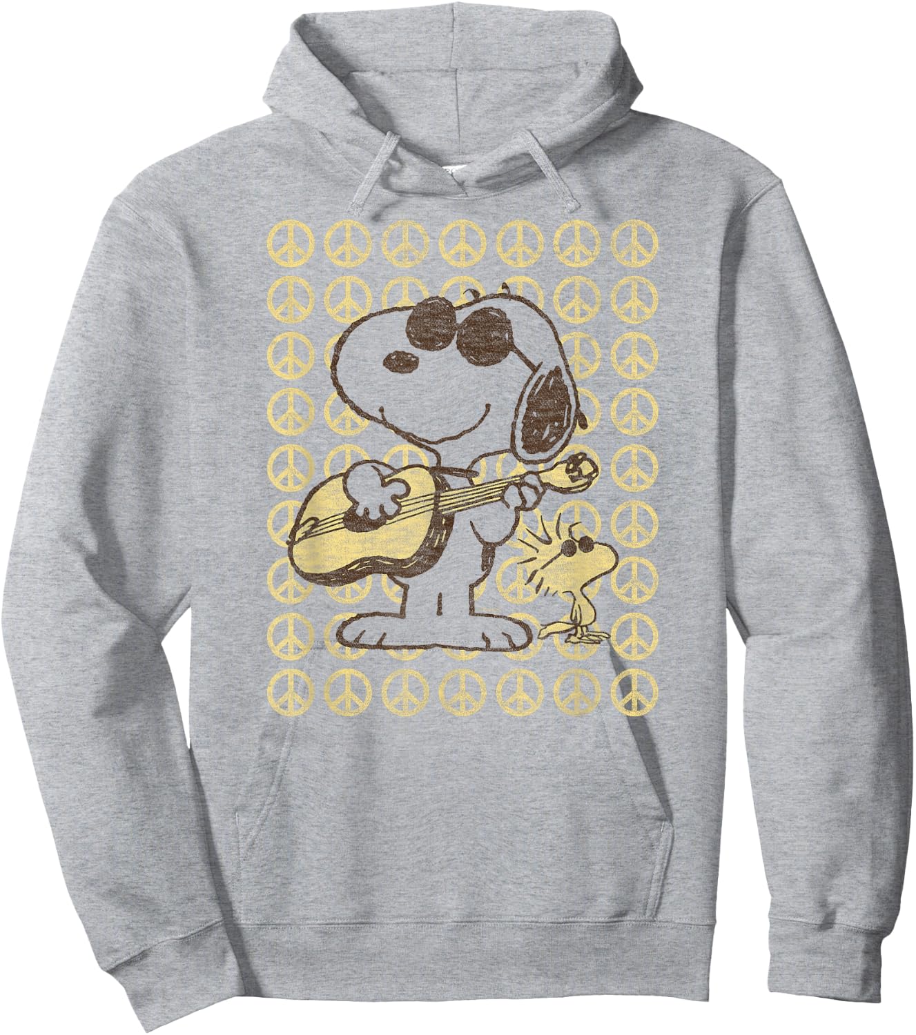 Peanuts - Snoopy Woodstock Guitar & Peace Signs Hoodie - Hoodie | Ash