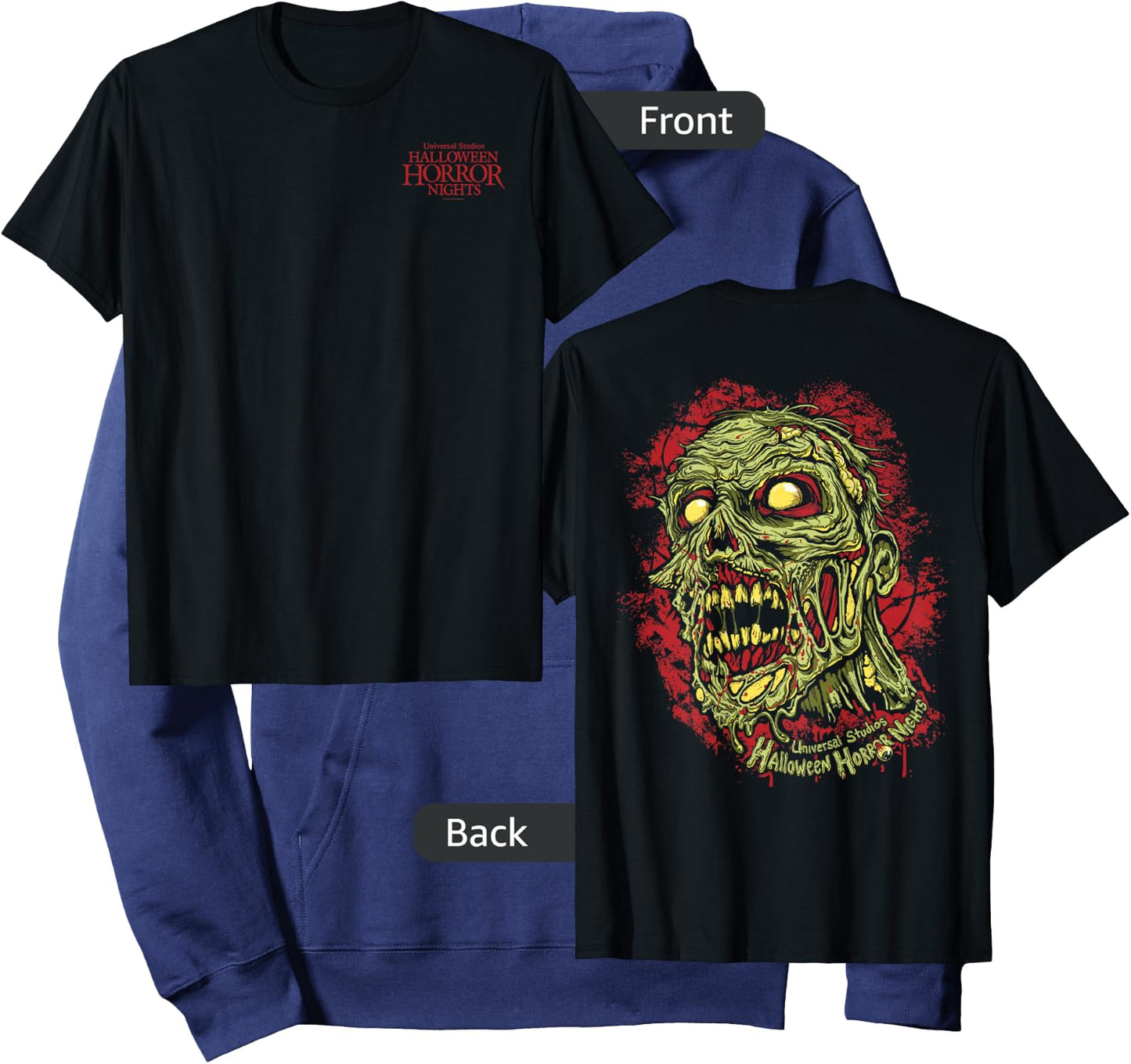 Halloween Horror Nights HHN Zombie Front & Back Hoodie - Hoodie | Navy