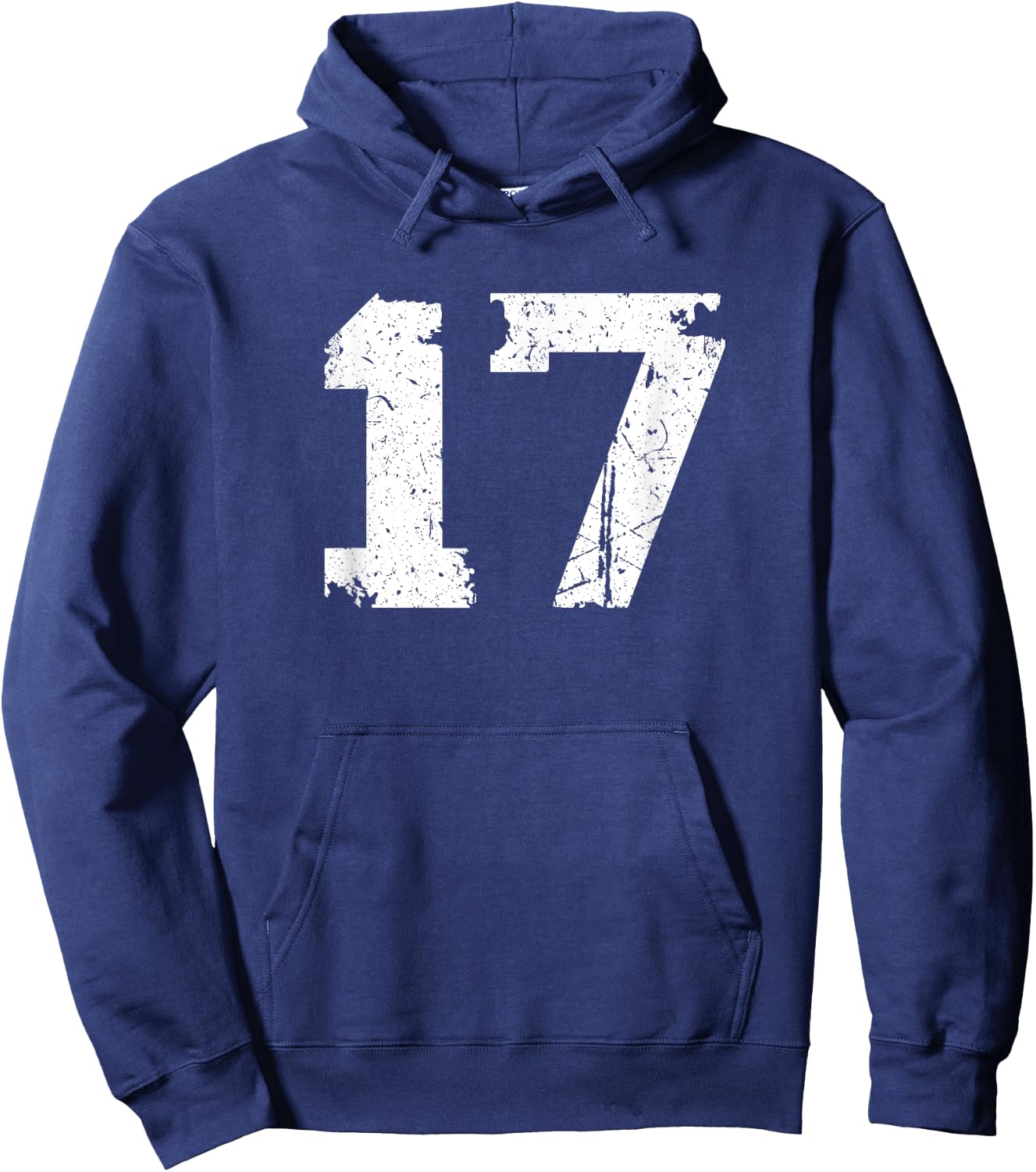 Number #17 Sport Vintage Torn Varsity Number Hoodie - Hoodie | Navy