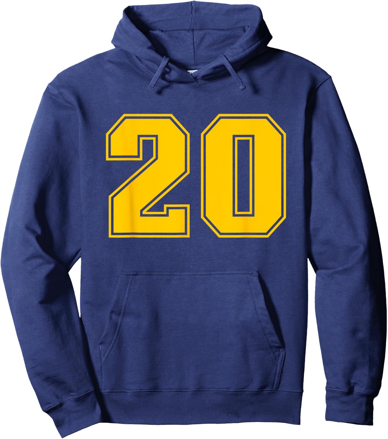Number #20 Yellow Sports Fan Jersey Number Hoodie - Hoodie | Navy