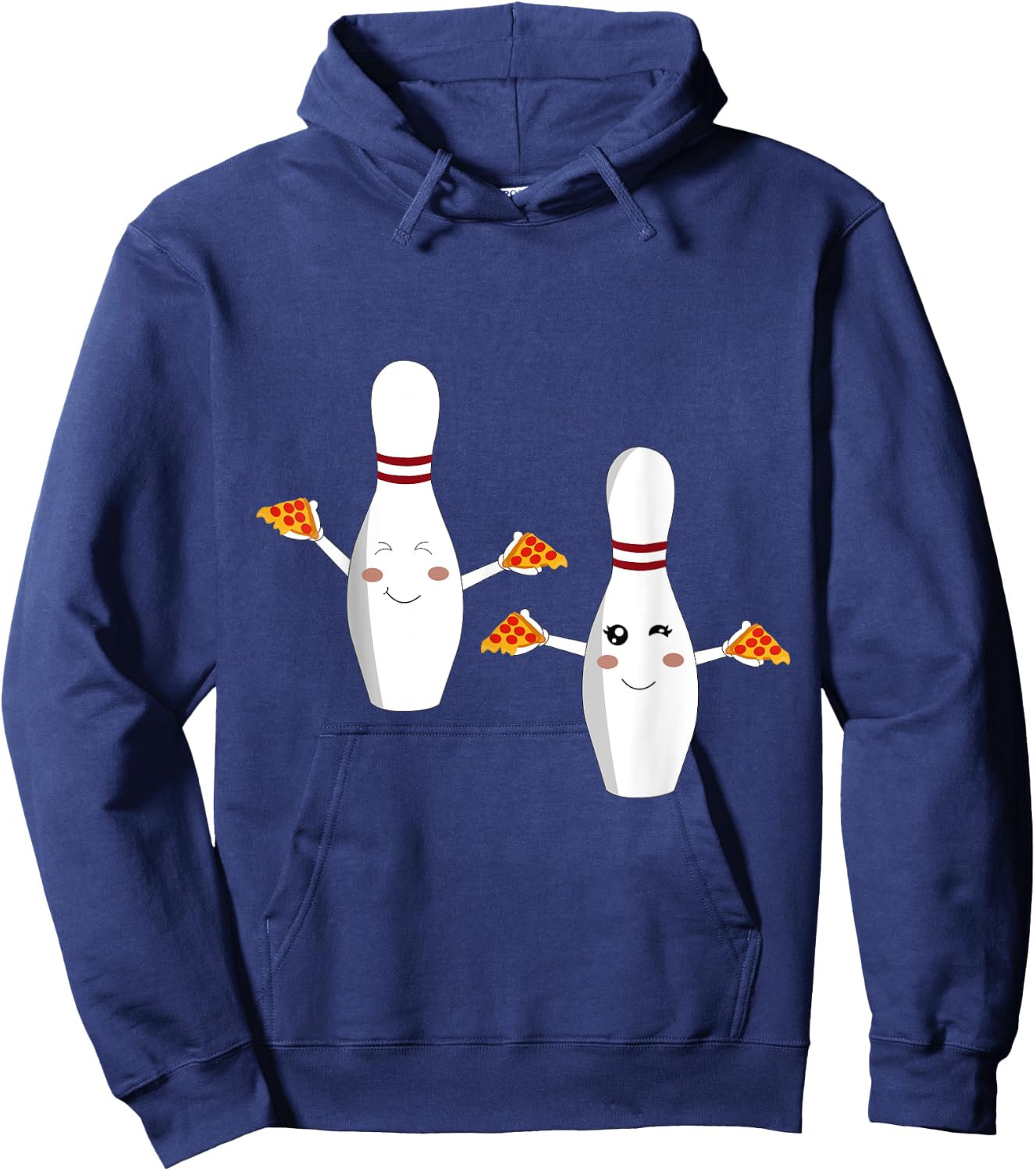 Funny Cute Bowling Pins Holding Pizza Slices Hoodie - Hoodie | Navy