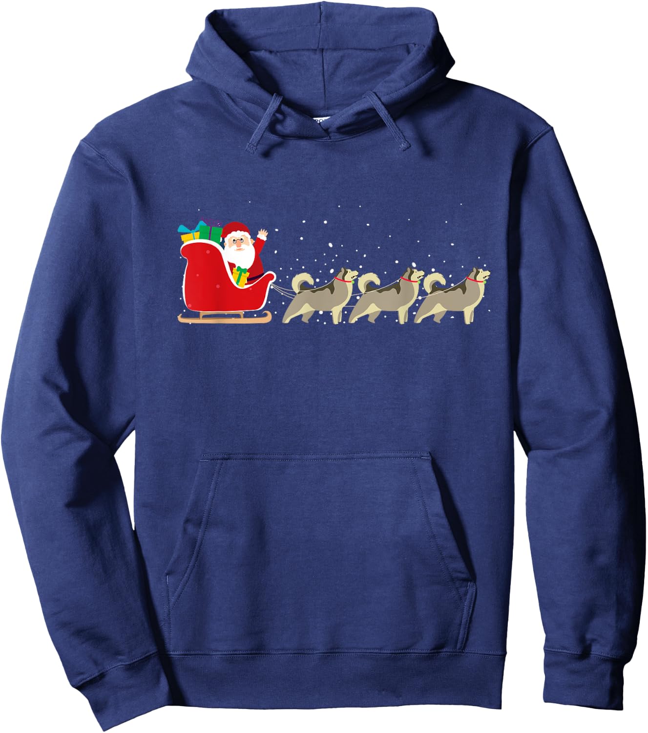 Husky Santa Christmas Sleigh - Funny Husky Xmas Hoodie - Hoodie | Navy