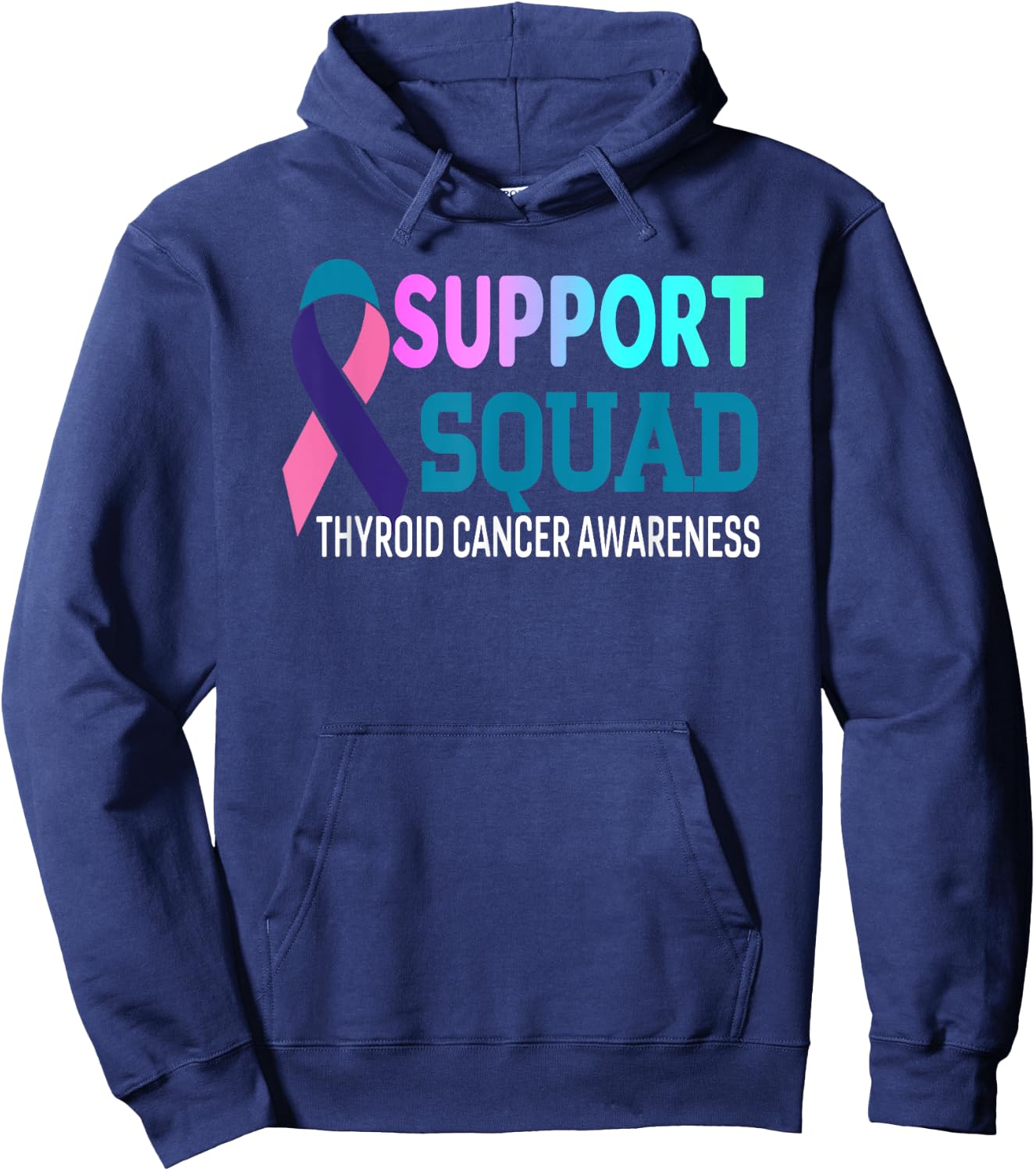 Ribbon Support Squad Thyroid Cancer Awareness Hoodie - Hoodie | Navy